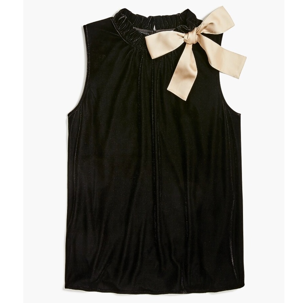 J. Crew Black Velvet Bow Neck Ruffle Sleeveless Top  - Size: S / NWT